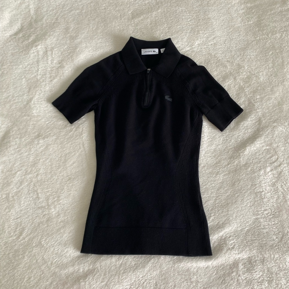 Lacoste Women’s Black Zip Up Knit Polo Size 34
